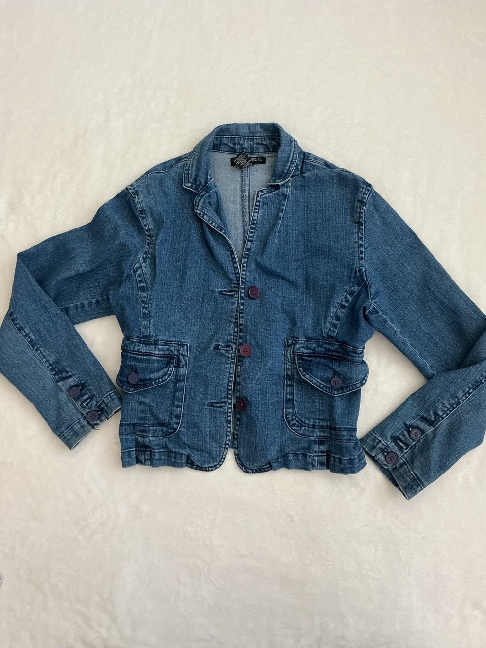 Rampage Y2K Denim Blazer Jacket Small Stretch Jean Jacket Tailored Fitted Indigo